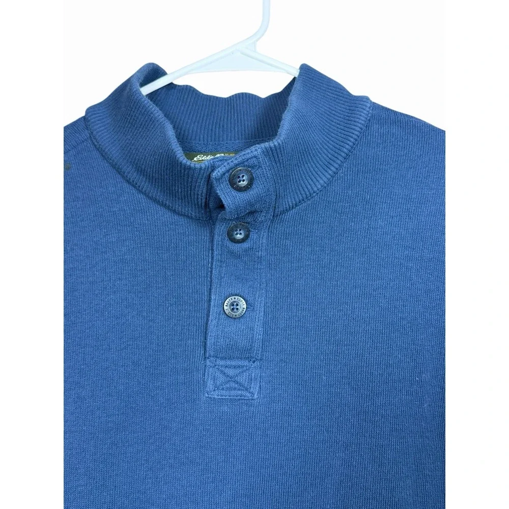 Eddie Bauer Men's XL Mock Neck Henley Sweatshirt Blue 100% Cotton Long‎ Sleeve